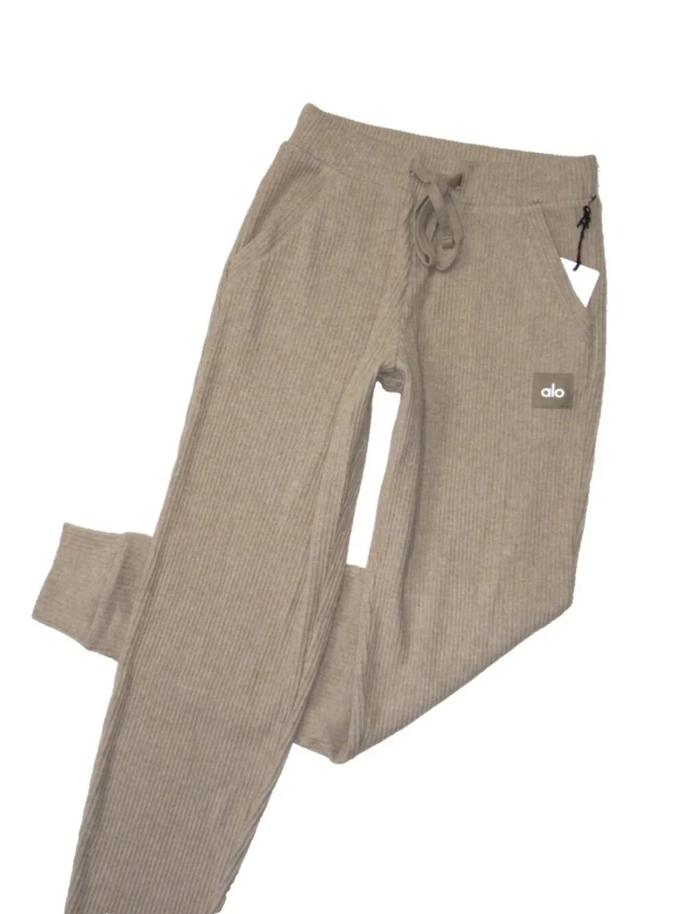 NWT Alo Yoga Muse Sweatpant in Heather Gravel Ribbed Tapered Jogger Pants XXS